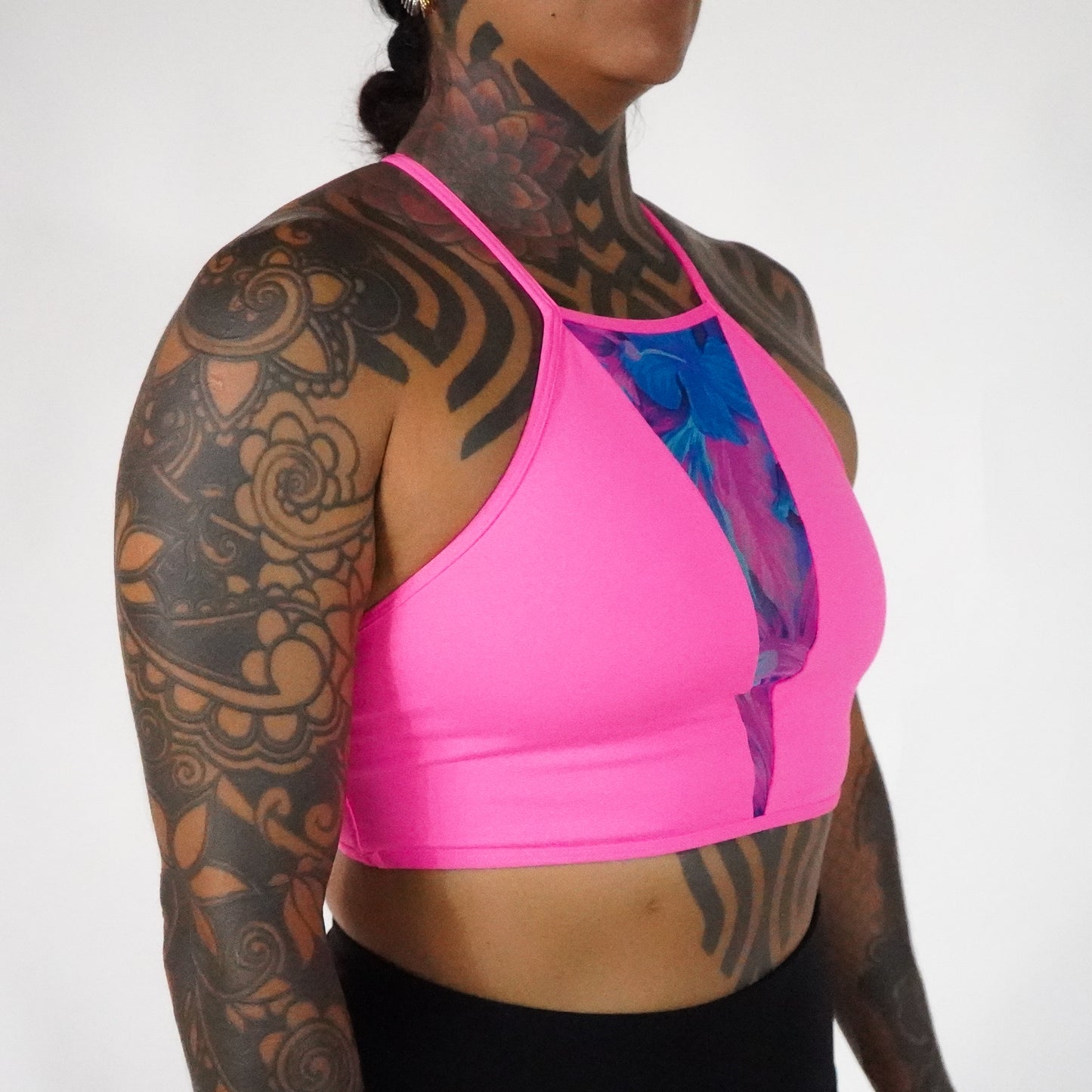 Mexican Pink Tie Dye Blue Flower- Top Mesh