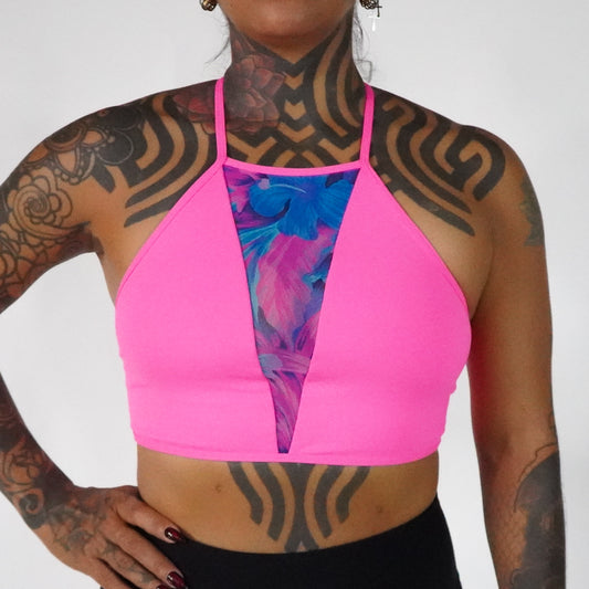 Mexican Pink Tie Dye Blue Flower- Top Mesh