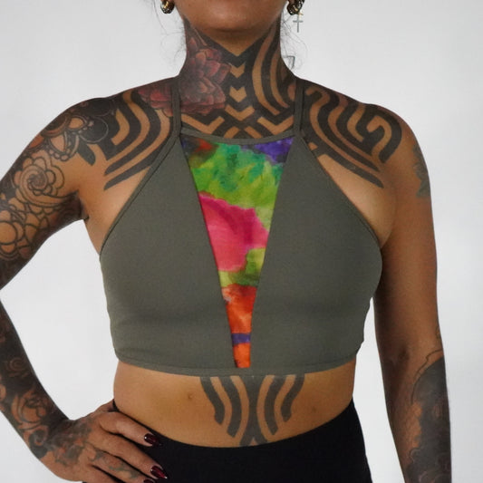 Olive Tie Dye- Top Mesh