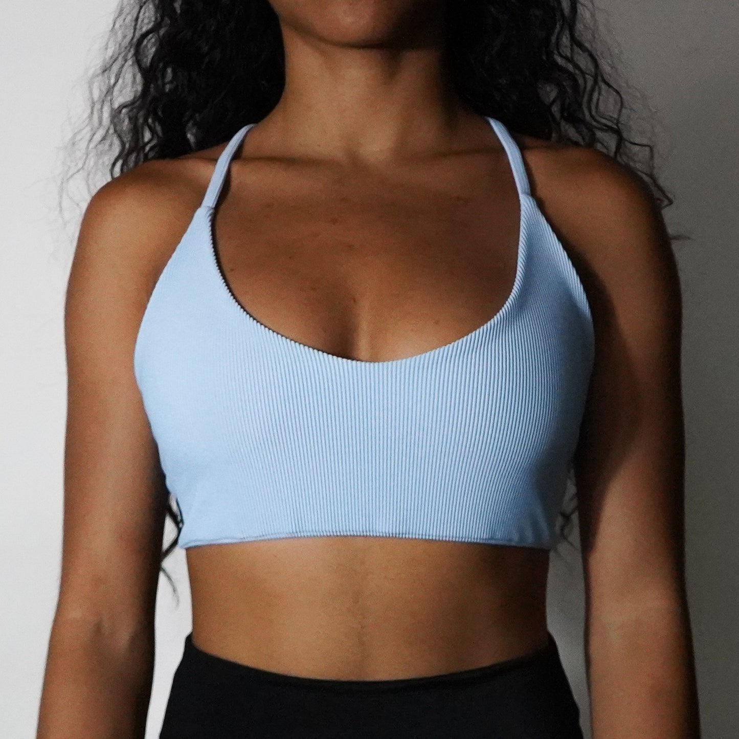 Celeste Blue Lines- Top V-Cross