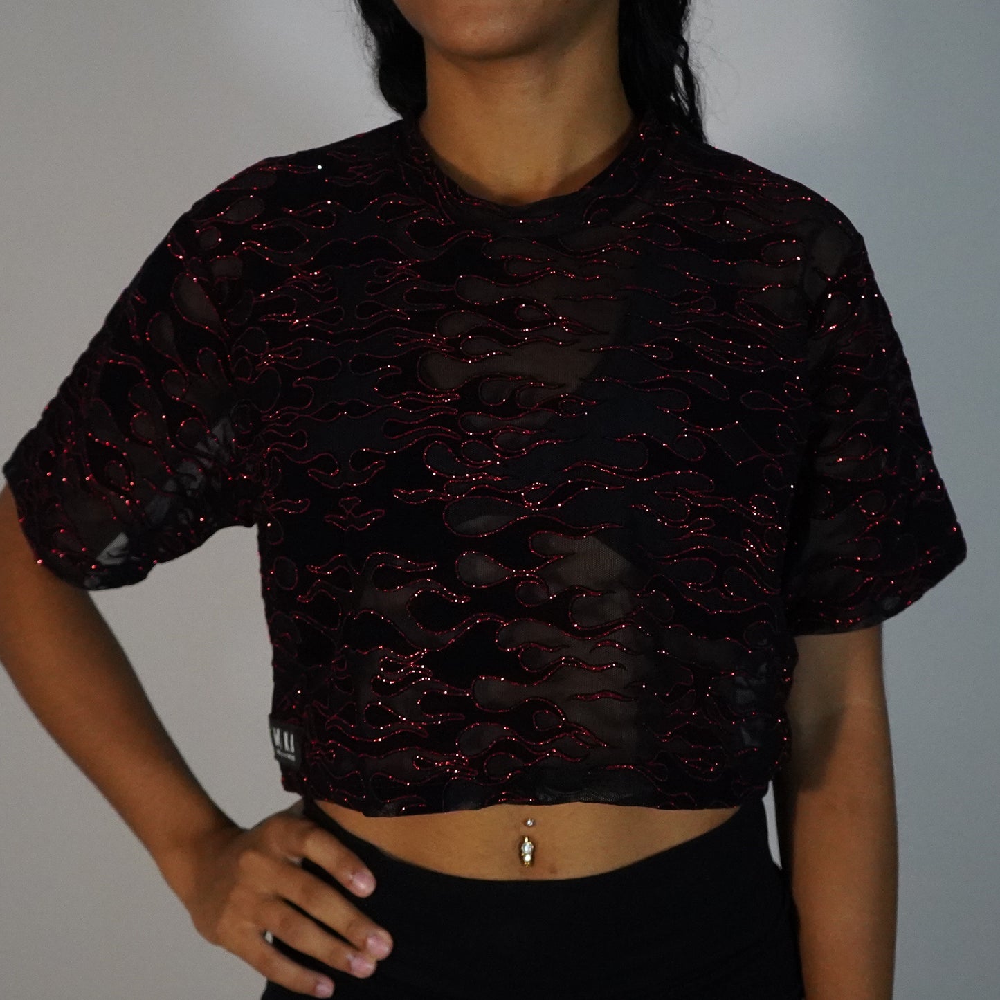 Black Fire- Crop Mesh